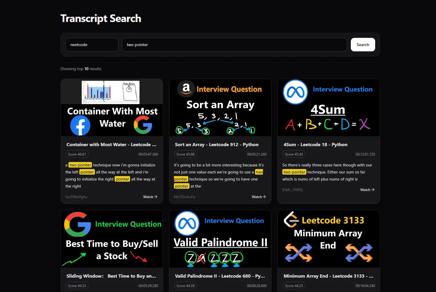 YouTube Transcript Search